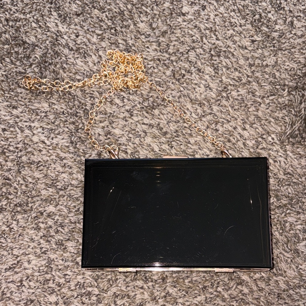 Black Clutch with Gold Chain